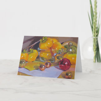 "Red Ornament with Persimmons" Christmas Art Card
