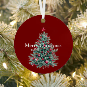 Red Ornaments and Star Christmas Tree