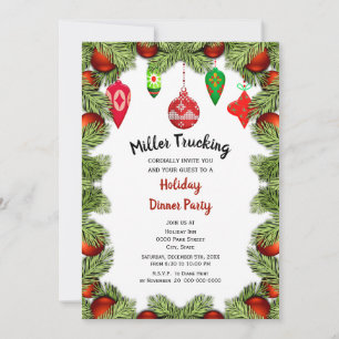 Red Ornaments Christmas Holiday Party / Business Invitation