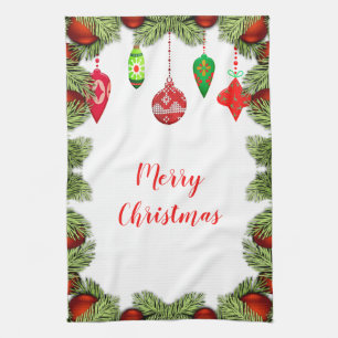 Red Ornaments Christmas Kitchen Retro Holiday Towel