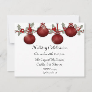 Red Ornaments Holly Invitation