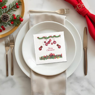 Red Ornaments Modern Christmas Party Napkin