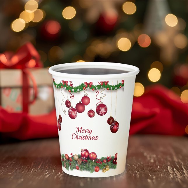 Red Ornaments Modern Christmas Party Paper Cups (Creator Uploaded)