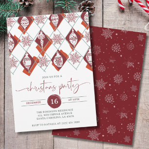 Red Ornaments Snowflakes Christmas Party Invitation