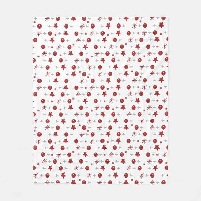 Red Ornaments & Stars Christmas Fleece Blanket (Front)
