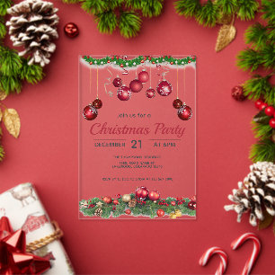 Red Ornaments Unique Christmas Acrylic Invitations