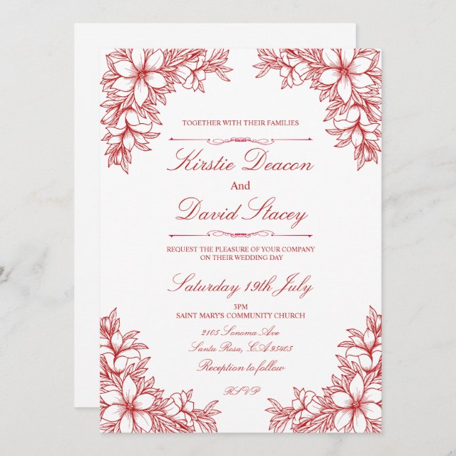 Red Ornate Floral Wedding Invitation   (Front/Back)