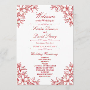Red Ornate Floral Wedding Program