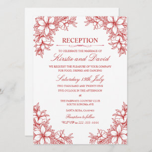 Red Ornate Floral Wedding Reception Invitation