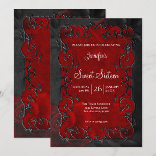 Red Ornate Frame Gothic Sweet 16 Invitation