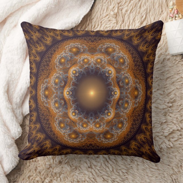 Red ornate sacred bright mandala throw pillow (Blanket)