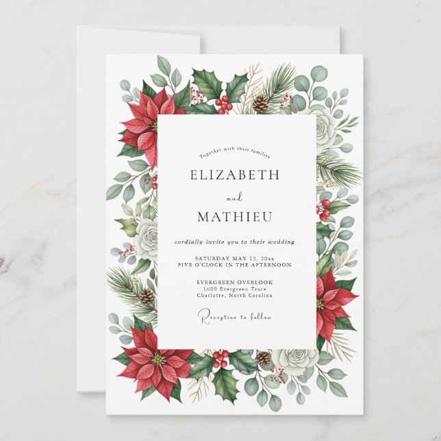 Red Ornate Winter Wedding Invitation (Front)