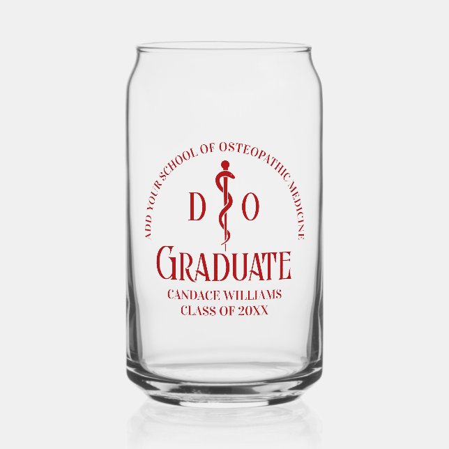 Red Osteopathic Medical School Graduation Can Glass (Front)