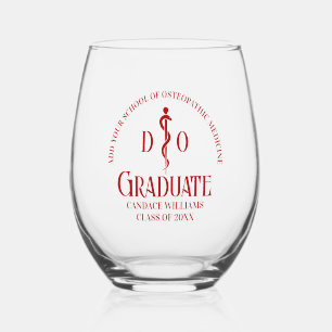 Red Osteopathic Medical School Graduation Stemless Wine Glass
