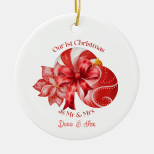 Red Our 1st Christmas Peppermint Poinsettia Ceramic Ornament