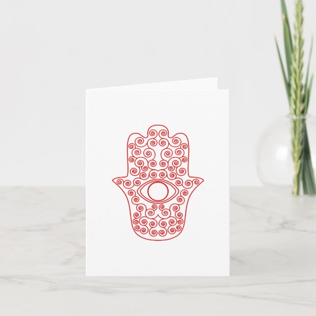 Red Outline Hamsa-Hand of Miriam-Hand of Fatima.pn Card (Front)