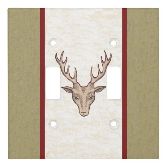 Red Outlined Male Deer Head black Etchings Stripes Light Switch Cover