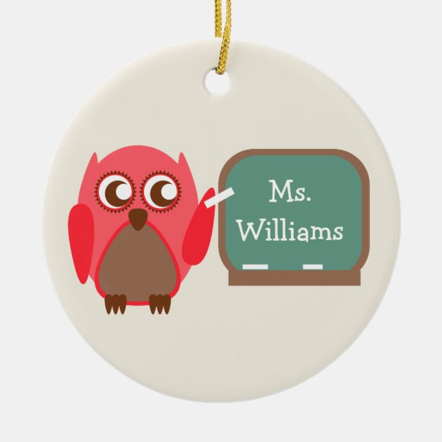 Red Owl At Chalkboard Teacher Ornament (Front)