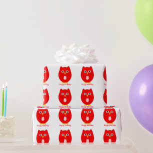 Red Owl Design Birthday Gift Wrapping Paper