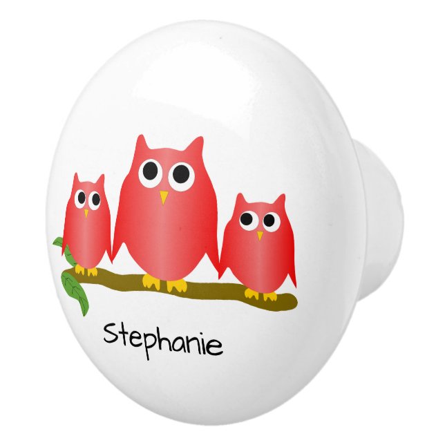 Red Owl Design Personalised Ceramic Knob (Right)