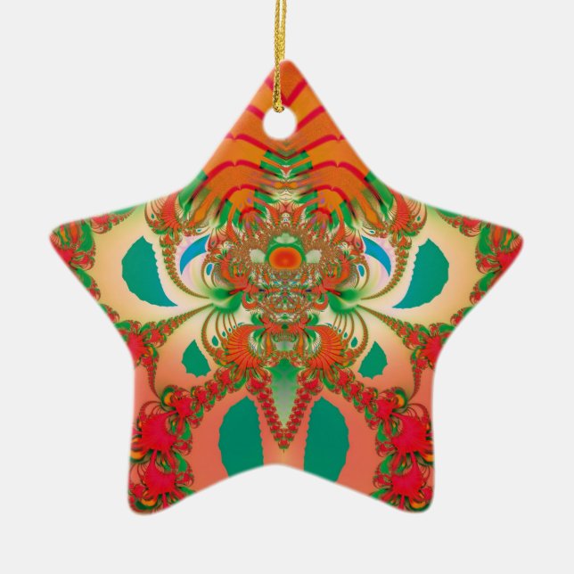 Red Owl Fractal Abstract Art Ceramic Ornament (Front)