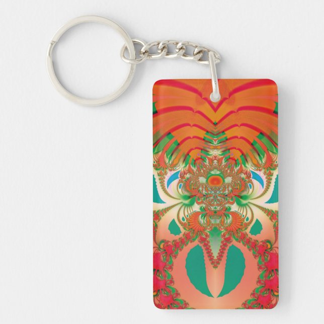Red Owl Fractal Abstract Art Keychain (Front)