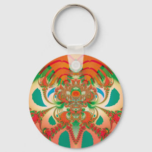 Red Owl Fractal Abstract Art Keychain