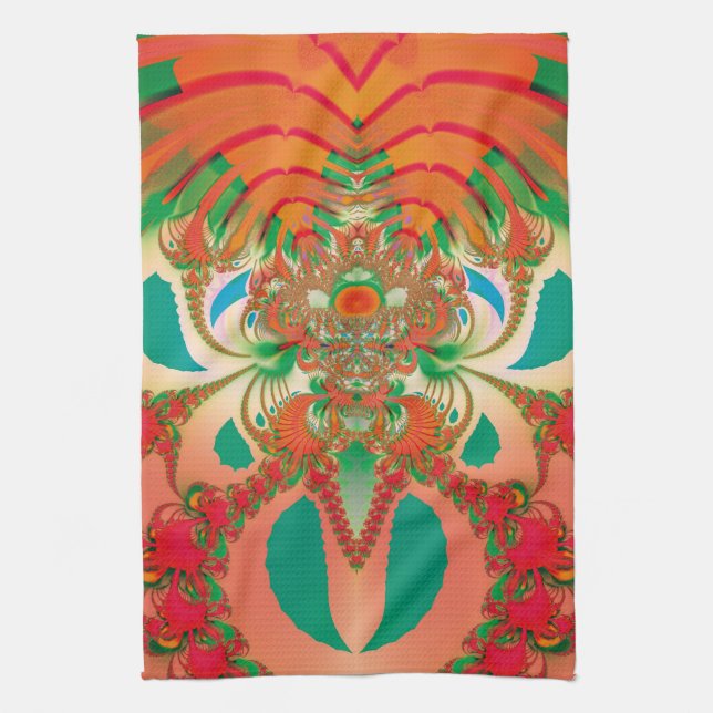 Red Owl Fractal Abstract Art Kitchen Towel (Vertical)