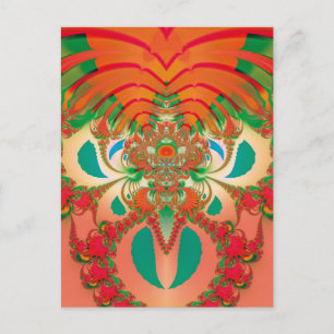 Red Owl Fractal Abstract Art Postcard