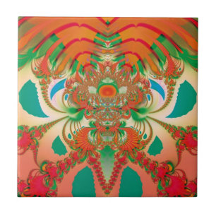 Red Owl Fractal Abstract Art Tile