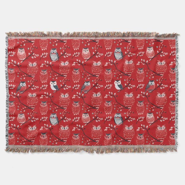 Red Owl Pattern Throw Blanket (Front)