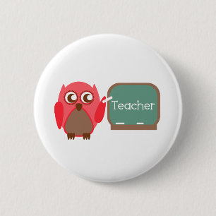 Red Owl Teacher At Chalkboard 2 Inch Round Button