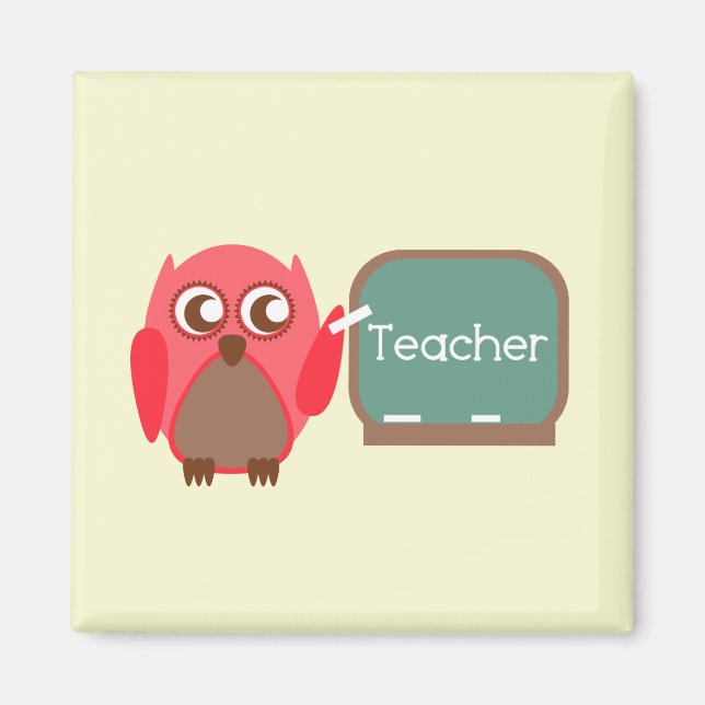 Red Owl Teacher At Chalkboard Magnet (Front)