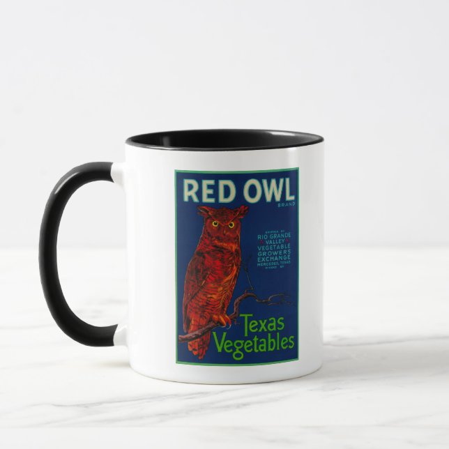 Red Owl Vegetable Label Mug (Left)