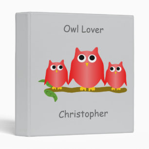Red Owls Design Any Colour Background Personalised Binder