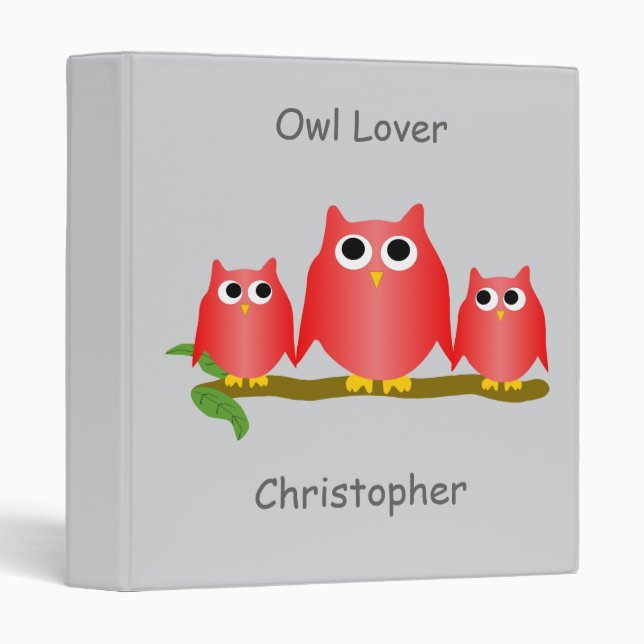 Red Owls Design Any Colour Background Personalised Binder (Front/Spine)