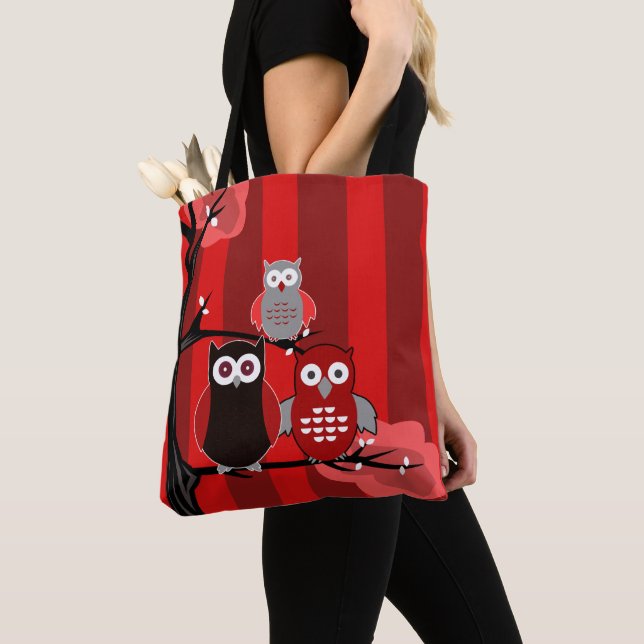 Red Owls Tote Bag (Close Up)