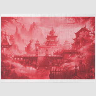 Red Pagoda Asian Decoupage Paper