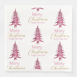 Red Pagoda Christmas Tree Pattern  Napkin
