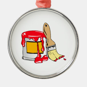 Red Paint Can and Brush Metal Ornament