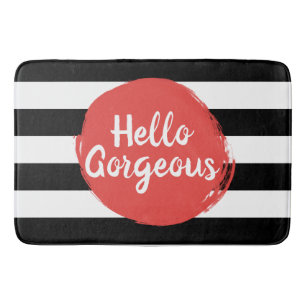 Red Paint Hello Gorgeous Black and White Striped Bath Mat