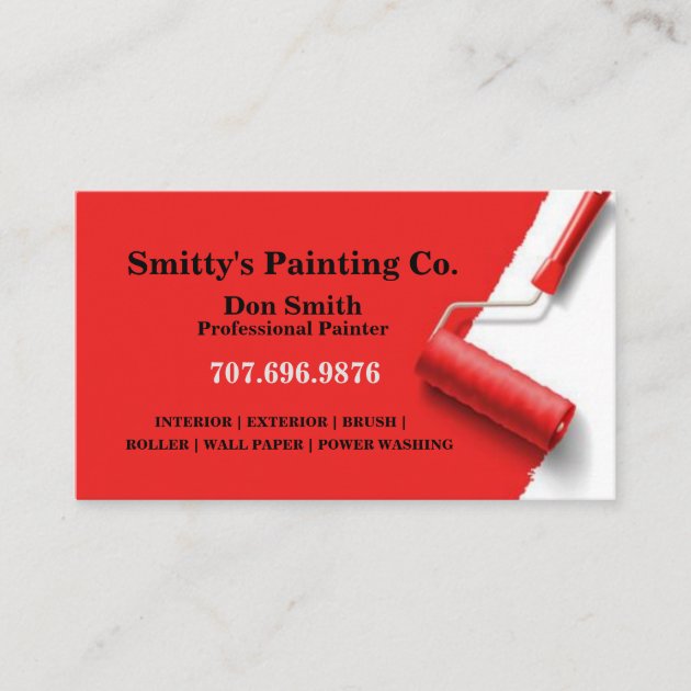 Red Paint Roller Painting Company Business Card Zazzle