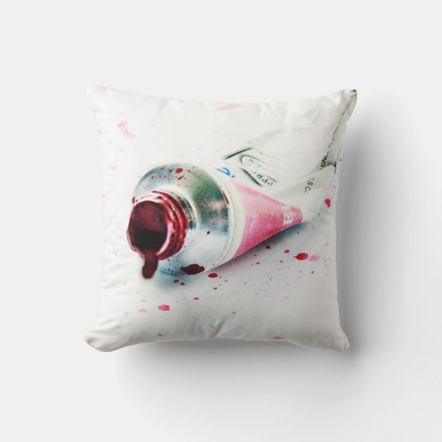Red Paint Tube Splash Modern Art Design Pillow (Front)