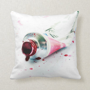 Red Paint Tube Splash Modern Art Design Pillow