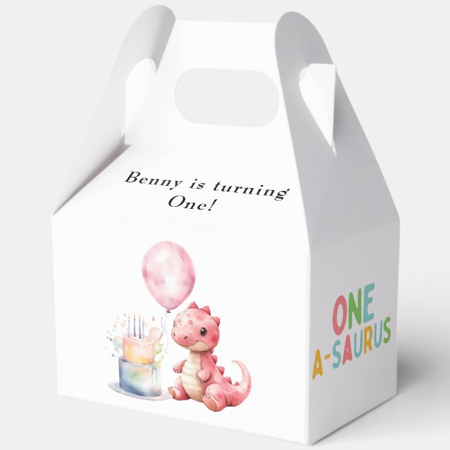 Red Painted Dinosaur One A Saurus Birthday  Favor Box (Back)