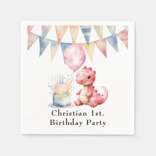Red Painted Dinosaur One A Saurus Birthday Party Napkin