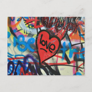 red painted heart love graffiti postcard