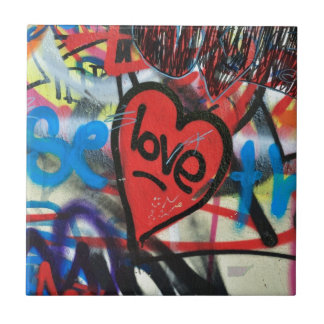 red painted heart love graffiti tile