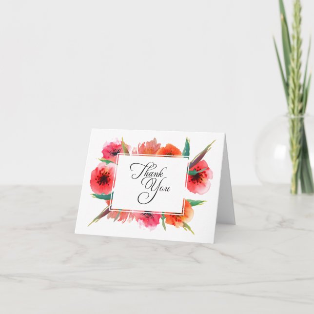 Red Painted Poppies Floral Thank You Card (Front)