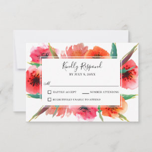 Red Painted Poppies Floral Wedding RSVP Card